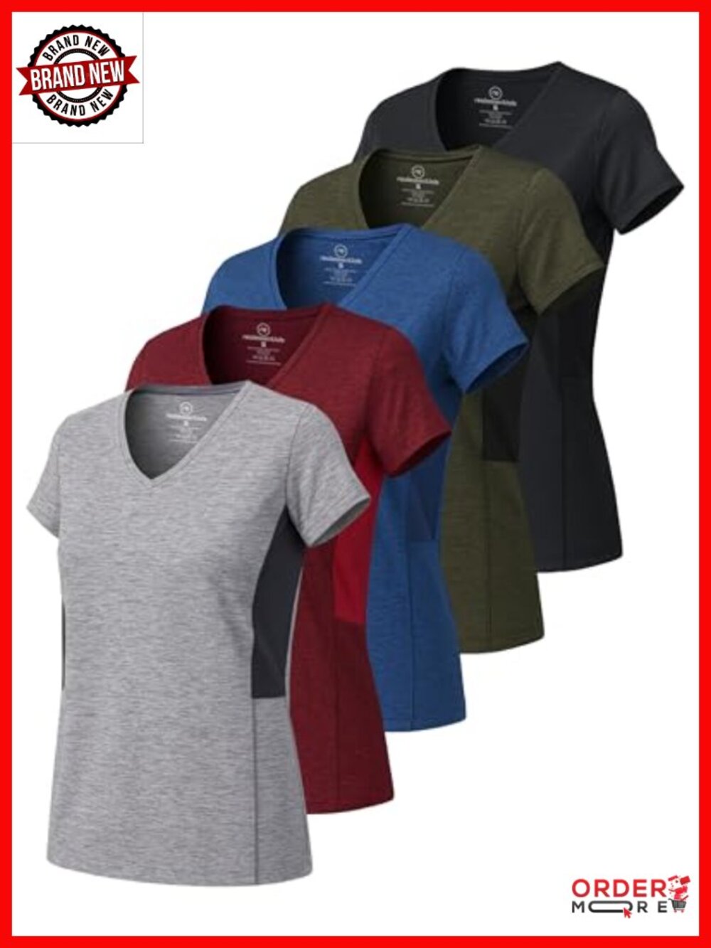 5-Pack Women's Dry-Fit V-Neck Short Sleeve T-Shirts Workout Yoga Tops